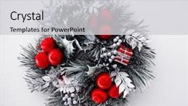  Presentation with baby jesus christmas rustic isolated - Amazing presentation having green plastic christmas wreath isolated backdrop and a light gray colored foreground