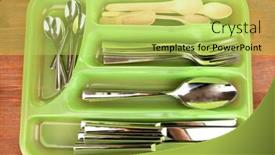  Presentation with cutlery - Beautiful PPT layouts featuring green-plastic-cutlery-tray backdrop and a yellow colored foreground