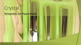  Presentation with cutlery - Theme having green-plastic-cutlery-tray background and a yellow colored foreground