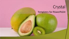  Presentation with kiwi fruit - Amazing slide deck having green pomelo fruit sliced avocado and kiwi on a table isolated on pink background backdrop and a lemonade colored foreground