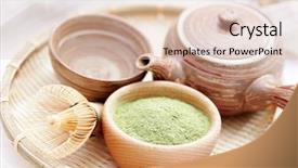  Presentation with matcha - PPT theme with old letters and flowers on wooden background close-up background and a light gray colored foreground