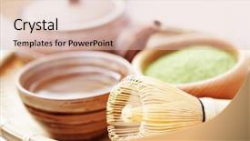  Presentation with japanese green tea - Slides with green powder tea with bamboo background and a lemonade colored foreground