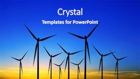  Presentation with offshore wind turbine installation - Audience pleasing PPT theme consisting of green power plant - wind turbine farm over sunset backdrop and a cobalt blue colored foreground