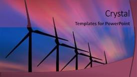  Presentation with windmills - Theme enhanced with green power plant - windmills in sunset background and a violet colored foreground