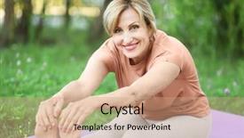  Presentation with yoga - Amazing PPT layouts having green practices - beautiful mature woman practicing yoga backdrop and a coral colored foreground