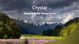  Presentation with purple green - Theme with green purple - mountain landscape with storm clouds background and a gray colored foreground