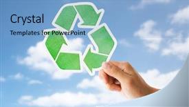  Presentation with garbage - Colorful presentation theme enhanced with green recycling sign over blue backdrop and a light blue colored foreground