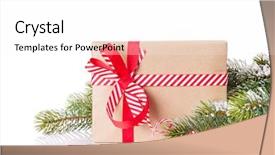  Presentation with snow tree - PPT theme enhanced with branch with snow and gift background and a white colored foreground