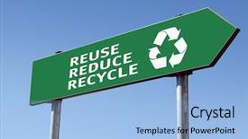  Presentation with reduce reuse - Presentation theme featuring green reduce-reuse-recycle directional background and a light blue colored foreground