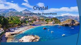  Presentation with island resort - Colorful slide deck enhanced with green resort - beautiful beaches of sicily island backdrop and a light blue colored foreground