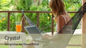  Presentation with resort - Cool new presentation with green resort - young woman sitting backdrop and a mint green colored foreground