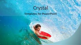  Presentation with blue wave - Colorful PPT theme enhanced with green revolution - body boarder surfing blue ocean backdrop and a light blue colored foreground