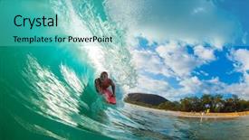  Presentation with blue wave - Audience pleasing PPT layouts consisting of green revolution - body boarder surfing blue ocean backdrop and a seafoam green colored foreground