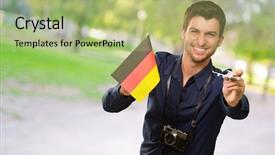  Presentation with revolution - Slide deck with green revolution - photographer holding german flag background and a  colored foreground