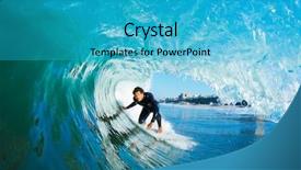  Presentation with ocean wave - Colorful presentation theme enhanced with green revolution - surfer on blue ocean wave backdrop and a teal colored foreground