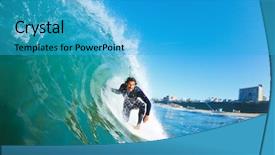  Presentation with revolution - Presentation design consisting of green revolution - surfer on blue ocean wave background and a  colored foreground