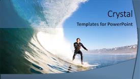  Presentation with revolution - Theme featuring green revolution - surfer on large blue wave background and a light blue colored foreground