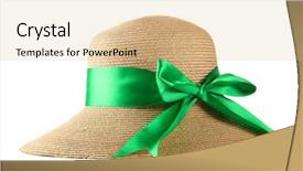  Presentation with ribbon green - PPT layouts with green ribbon - beautiful summer hat isolated background and a  colored foreground