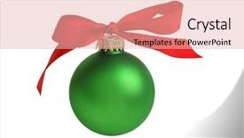  Presentation with ribbon green - PPT layouts consisting of green ribbon - christmas ornament with bow cutout background and a lemonade colored foreground