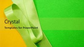  Presentation with green color - Colorful presentation theme enhanced with green ribbon on color background backdrop and a  colored foreground