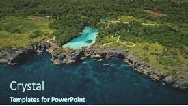  Presentation with green lake - Cool new slide set with green-rock-shore-at-ocean backdrop and a tawny brown colored foreground