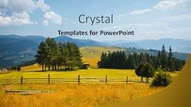  Presentation with green morning - Slide deck consisting of green-rolling-countryside background and a light blue colored foreground