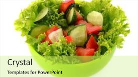  Presentation with green plate - Theme featuring green salad cucumber and tomato in green plate isolated on white background and a yellow colored foreground