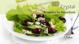  Presentation with blue cheese - Colorful presentation theme enhanced with green-salad-mix-with-cherry backdrop and a yellow colored foreground