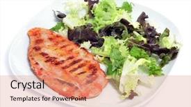  Presentation with green plate - Amazing PPT theme having green salad on a white backdrop and a coral colored foreground