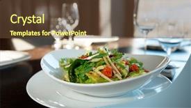  Presentation with restaurant - Slide deck having green salad on arranged restaurant background and a tawny brown colored foreground