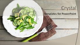  Presentation with cancer lemon green ribbon - Beautiful slide deck featuring green salad with cucumber arugula and lemon peel on wooden table top view backdrop and a light gray colored foreground