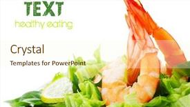  Presentation with healthy eating - Presentation theme consisting of green salad with shrimps border background and a cream colored foreground