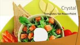  Presentation with green plate - Presentation theme enhanced with green salad with smoked salmon in bowl on plate background and a yellow colored foreground
