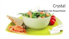  Presentation with green plate - Audience pleasing slide deck consisting of green-salad-with-smoked-salmon backdrop and a white colored foreground
