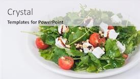 Presentation with pine - Slide deck featuring green salad with vegetables greens arugula tomato cheese pine nuts and sauce background and a sky blue colored foreground