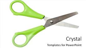  Presentation with green and white - Amazing PPT theme having green scissors isolated on white backdrop and a white colored foreground