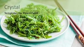  Presentation with green seaweed - Presentation theme with green-seaweed-japanese-wakame-salad background and a yellow colored foreground