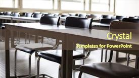  Presentation with chairs - Presentation enhanced with green seminar - empty classroom with chairs background and a tawny brown colored foreground