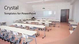  Presentation with classroom - Presentation theme consisting of green seminar - empty classroom background and a light gray colored foreground