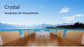  Presentation with conference table - Cool new presentation with green seminar - painted conference table with blue backdrop and a  colored foreground