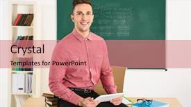  Presentation with teacher lesson plan - Beautiful PPT layouts featuring green seminar - young male teacher at lesson backdrop and a  colored foreground