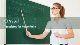  Presentation with pointer green - Cool new presentation theme with green seminar - young teacher with pointer beside backdrop and a ocean colored foreground