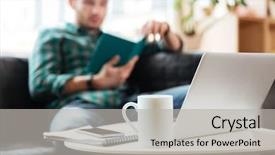  Presentation with green office - Cool new presentation with green shirt reading book backdrop and a light gray colored foreground