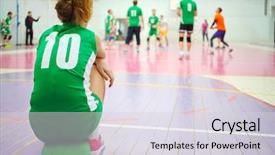  Presentation with gym ball - PPT theme consisting of green sits on ball background and a sky blue colored foreground