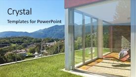  Presentation with green house - Presentation theme having green slide - beautiful house modern style view background and a light blue colored foreground