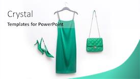  Presentation with dress shoes - PPT theme with green-slip-dress-close-up background and a pink colored foreground