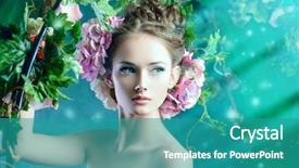  Presentation with beautiful spring flowers - Cool new slide deck with green smoke - beautiful young woman standing backdrop and a teal colored foreground