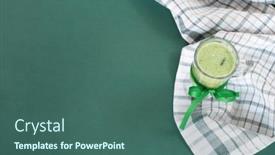  Presentation with smoothie - Presentation consisting of green-smoothie-with-plaid-towel background and a ocean colored foreground