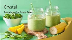  Presentation with green glass - Presentation theme consisting of green smoothie with spinach mango background and a mint green colored foreground