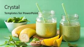  Presentation with light green health and wellbeing - PPT layouts with green smoothie with spinach mango background and a mint green colored foreground
